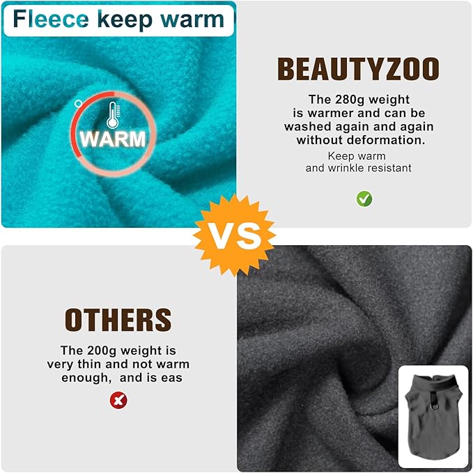 BEAUTYZOO Dog Fleece Vest Sweater Winter Jacket for Small and Medium Dogs with D-Ring Leash Cold Weather Coat Hoodie for XS S M Dogs Boy or Girls, Blue M