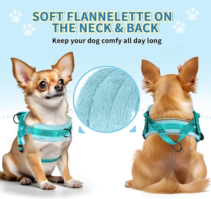 SlowTon No Pull Small Dog Harness and Leash Set, Puppy Soft Vest Harness Neck & Chest Adjustable, Reflective Lightweight Harness & Anti-Twist Pet Lead Combo for Small Medium Dogs(BL-Front Clip,XXS)