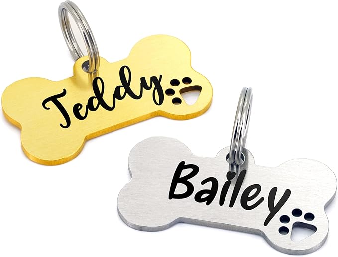 Ultra Joys Dog Tags Personalized for Pets - Hollow Paw Custom Pet ID Tag - Engraved Dog Tag for Small, Large Dogs - Small Bone in Silver
