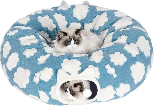 Pesen Cat Tunnel Bed with Soft Cushion, Cat Toys for Indoor Cats Enhance Bonding Between Pets and Owners, Encourage Exploration, and Satisfy Natural Instincts for Kittens, Dogs, and Rabbits