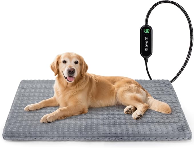 Cat Heating Pad, Waterproof Heated Cat Dog Bed with Adjustable Temperature & Timer, Electric Pet Mat for Indoor Cats Dogs, Chew Resistant Steel Cord（Large : 35"x24" Gray）