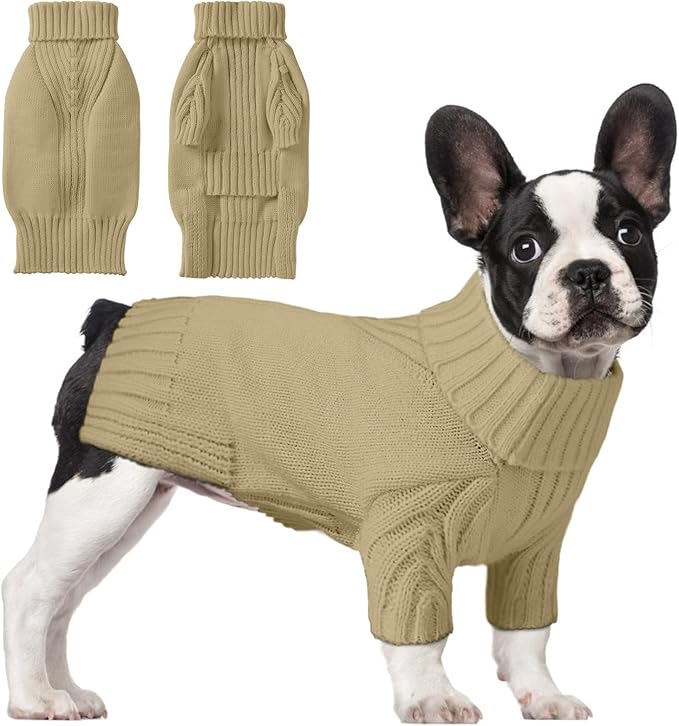 Dog Sweaters for Small Medium Large Dogs Girl, Classic Turtleneck Pet Sweater for Dogs Cats, Thermal Doggy Winter Coat, Warm Dog Shirt Outfits, Double Knitting Collar for Outdoor Playing (XL, Camel)
