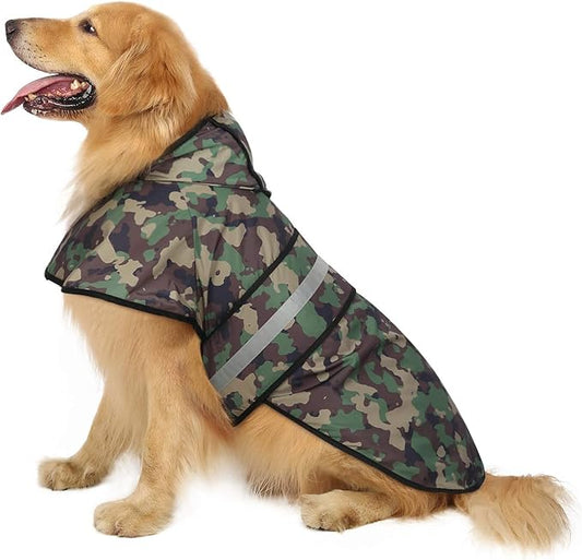HDE Dog Raincoat Jacket Reflective Adjustable Hooded Pet Poncho Rain Coat with Leash Hole for Small to X-Large Dogs Camo - XL