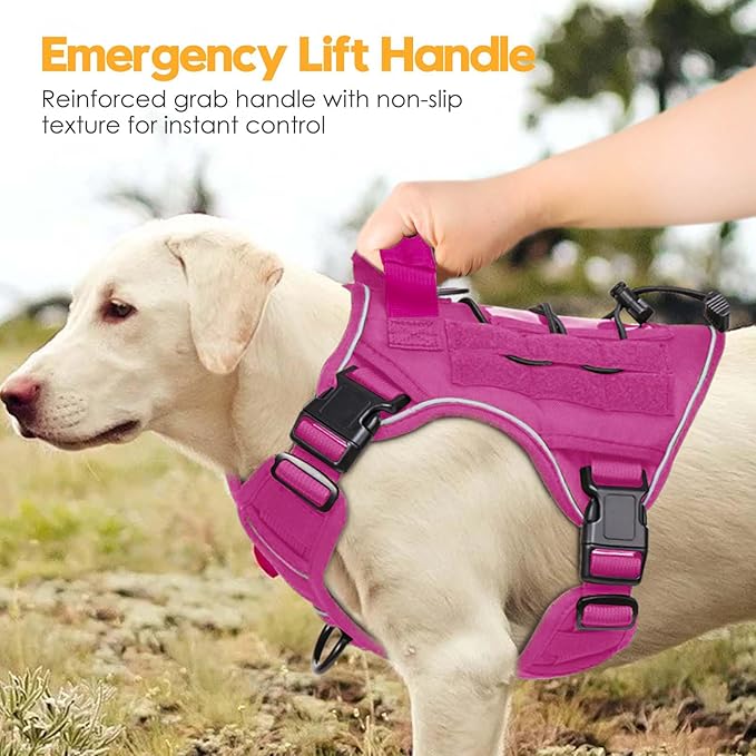 Heavy-Duty Tactical Dog Harness for Large Dogs, No Pull Adjustable Reflective Pet Vest with Molle System, K9 Military-Grade Control for Service Training, Outdoor & 10+ Breeds, Pink, Medium