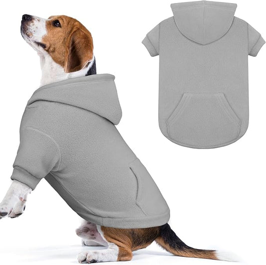 Dog Sweaters for Large Dogs,Dog Hoodie,Warm Fleece Sweatshirt with Hood & Pocket,Leash Hole,Cozy Cold Weather Pet Clothes Sweater Hoodie for Large Dogs(Grey,L)