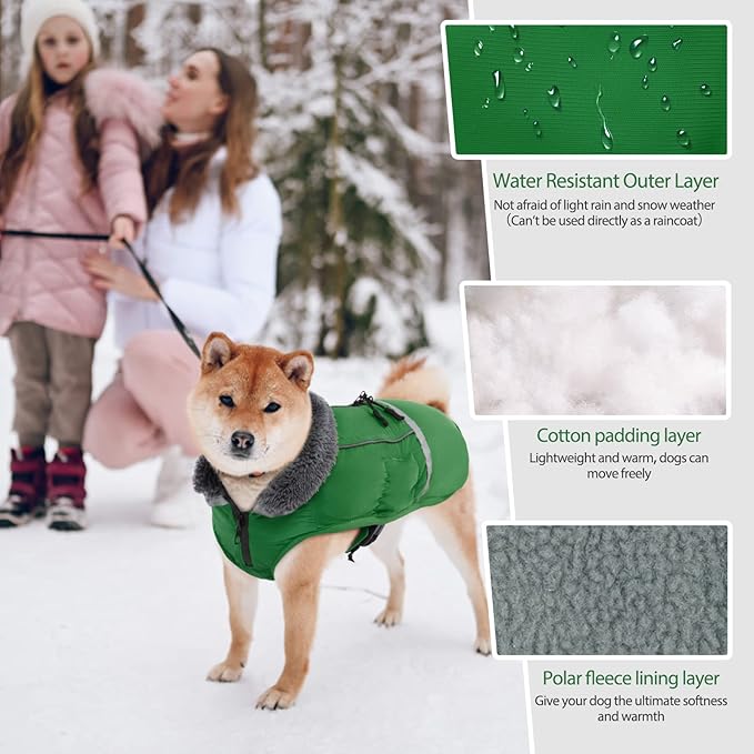 QBLEEV S Dog Winter Coat with Leash Hole - Waterproof Windproof Cold Weather Jacket for Small Dogs, Reflective, Warm Fleece Lining, Adjustable Vest for Snow, Rain, Outdoor Walk