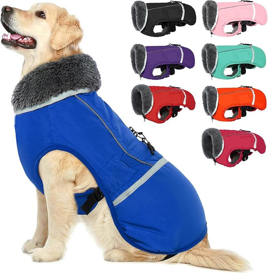 QBLEEV Warm Dog Coat Reflective Dog Jacket, Waterproof Dog Winter Coat Turtleneck Dog Clothes for Cold Weather, Thick Fleece Dog Snowsuit Christmas Dog Vest Pet Apparel for Small Medium Large Dogs XL