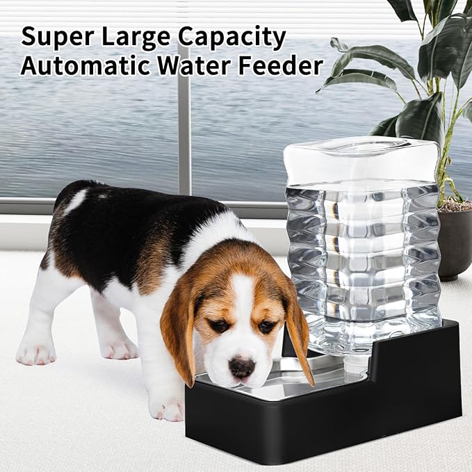 RIZZARI Stainless Steel Pet Water Feeder: 7L Automatic Leak-Proof Gravity Dispenser for Cats Dogs Indoor Outdoor Use（Black Without Filter,7L）
