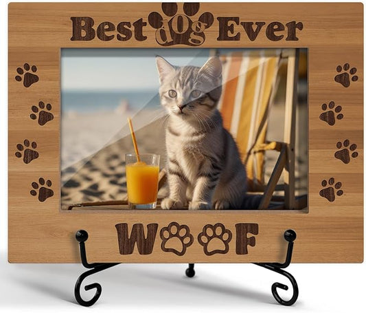 Pet Picture Frame, Dog Picture Frame Birthday Gift for Dog Owner Mom Friend, Wooden Photo Frame with Stand, 4x6" Photo Frame for Tabletop Display, Home Office Bedroom Desk Decor Shelf Display/XK48
