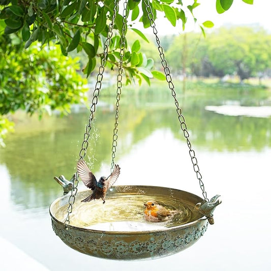 Hanging Bird Bath, Metal Hanging Bird Baths for Outdoors, Birdbath Hanging for Outside Bird Feeder Seed Tray Garden Yard Decor