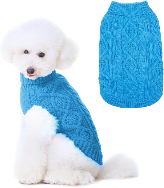 BINGPET Thermal Knitted Dog Sweater for Small Medium Large Dogs,Winter Dog Cat Coat Warm Sweartershirts Outfits,Classic Cable Knit Turtleneck Pullover Dog Jumper Coat Warm Sweartershirts