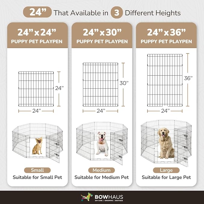Foldable Outdoor/Indoor Pet Playpen with Gate, Available in 30 Inch Height Metal Portable Kennel, Heavy-Duty Exercise Fence Cage 8 Panels for Medium Dog, Animals