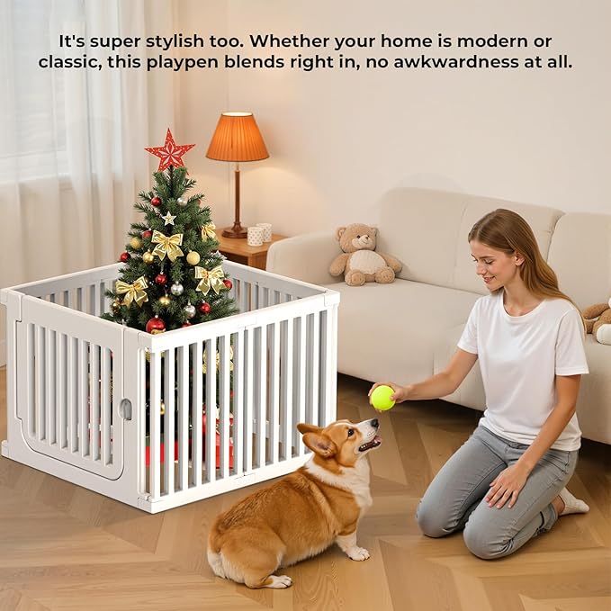 Indoor Dog Playpen for Small Dogs, Puppy Play Pen for Indoors Plastic Portable Playpen for Dogs Small Animal Playpen Fences Pen, Pet Fence Rabbit Bunny Puppy Playpens (23.6" H, 7 Panels)