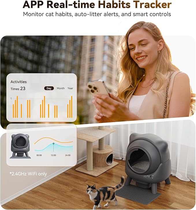 Self Cleaning Litter Box, Automatic Litter Box, FEELNEEDY Odor Control Robot, Cat Ears Design, 65L APP Real-Time Monitor, Cat Litter-Boxs for Multiple Cats, Safety Sensors, with 1 Trash Bag