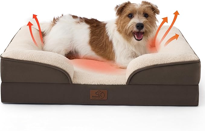 Bedsure Self Warming Orthopedic Dog Bed Medium Size Dogs - Washable Medium Dog Bed Waterproof, Comfort Pet Couch with Removable Cover, Supportive Foam Pets Sofa with Nonskid Bottom, Brown