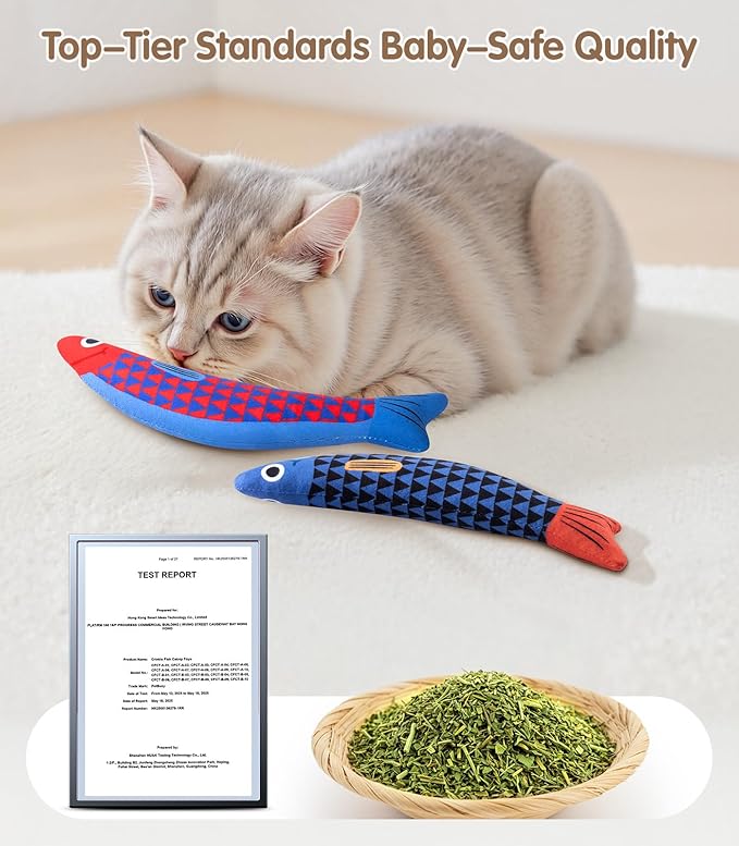 Interactive Cat Toys with[5000mg Premium A+Catnip][Baby Grade] Soft Chew Kicker Cat Toys for Indoor Cats & Kittens, Crinkle &Rattle Fish Sound Toy, Drives Bored Cats Crazy with Fun,3 Pack