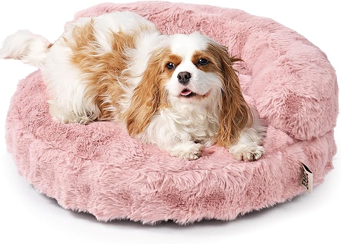 EHEYCIGA Small Dog Bed and Cat Couch for Puppy and Kitten - Fluffy Faux Rabbit Fur Pet Sofa with Washable Removable Cover, Waterproof and Non-Slip, 23 Inch Pink