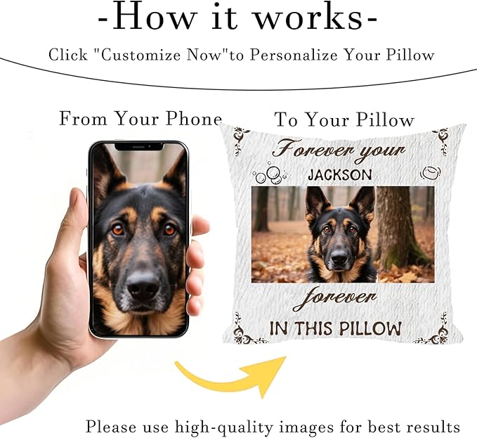 Custom Picture Pet Memorial Pillow, Personalized Dog Memorial Gifts for Loss of Dog, Sympathy Gift for Dog Bereavement & Remembrance Pillowcase (Style G)