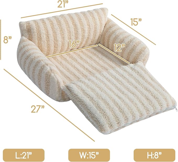 Hollypet Cat Bed Fluffy Plush Mutifuctional Double-Layer Soft Pet Couch Orthopedic Sofa Nest Beds for Small Cats and Dogs, Beige (21x15x8 inch)