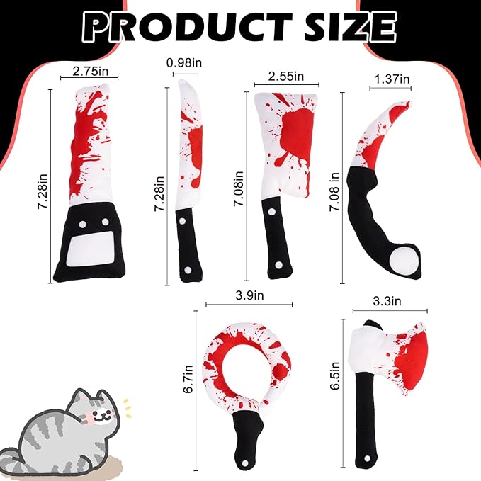 EXPAWLORER Cat Catnip Toys- 6 Pcs Halloween Interactive Stuffed Knife Nip Toy for Indoor Cats, Bite Resistant Chew Toys Teeth Cleaning Gift for Kitten