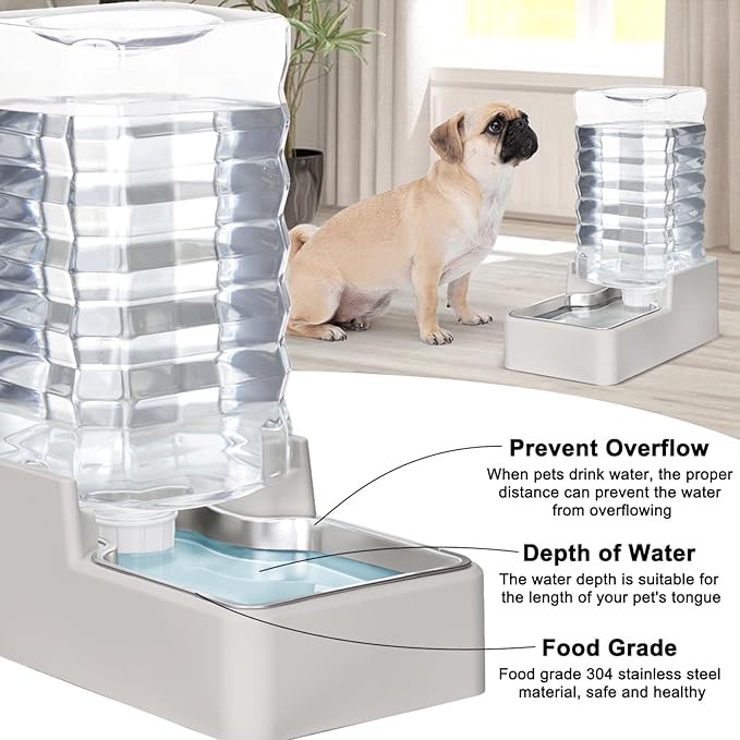 RIZZARI Stainless Steel Pet Water Feeder: 9L Automatic Leak-Proof Gravity Dispenser for Cats Dogs Indoor Outdoor Use（Beige Without Filter,9L）