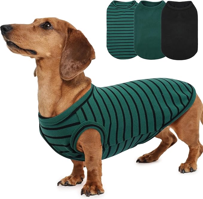3 Pack Dog Fleece Vest -Green-M,Classic Striped Solid Pullover| Soft Sweat Shirts for Small Dogs Male,Stretchy Lightweight Pullover for Outdoor Chill Protection