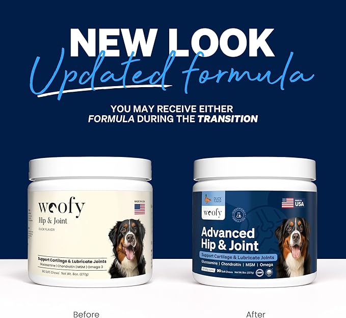 Woofy Advanced Strength Hip & Joint Health Supplement for Dogs - with Glucosamine, Chondroitin, MSM and Omega 3, 90 Flavored Chews for Small and Medium Dog Breeds