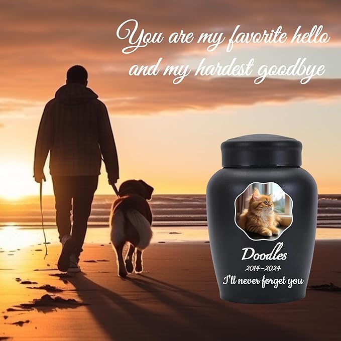 Personalized Cremation Urns for Pet Ashes, Custom Pet Name and Photo for Memorials Urns, 8.6 Inches Large Pet Urns for Dogs and Cats Ashes (Flower)
