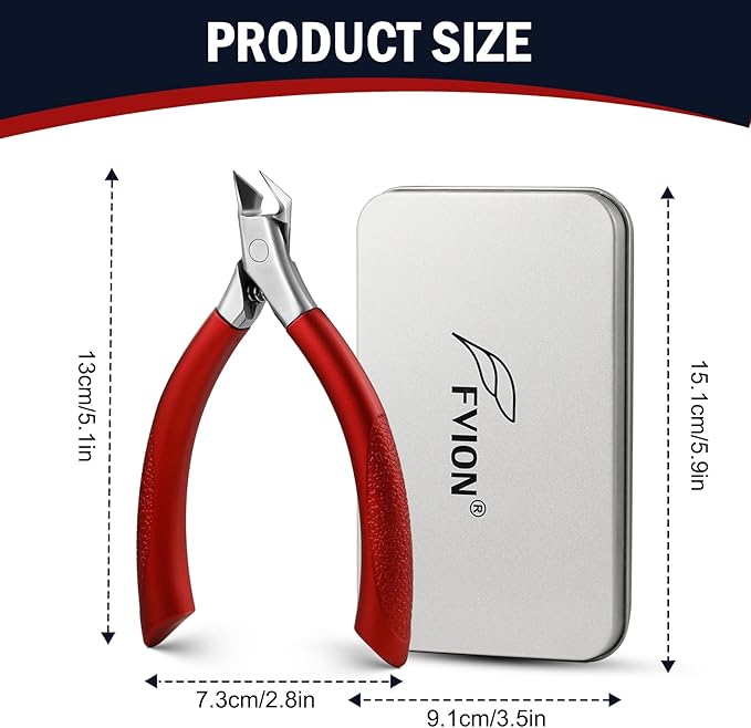 FVION Toenail Clippers for Ingrown Toenail, Straight Nail Clippers for Ingrown Toenails, Professional Ingrown Toenail Treatment for Adults, Seniors, Men and Women (Red)