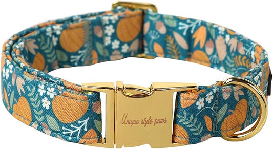 Unique style paws Dog Collar Green Pumpkin Flower Metal Buckle Durable Puppy Collar Halloween for Small Medium Large Boys Girls Dogs