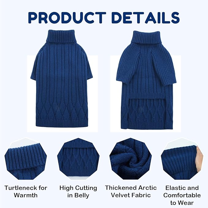 XXL Dog Sweaters for Extra Large Dogs, Warm Winter Fall Dog Sweaters for Dog Girls Boys, Turtleneck Dog Knitwear, Doggie Christmas Sweater,Pet Sweatshirt Clothes Outfit Knit Labrador (Blue XXL)