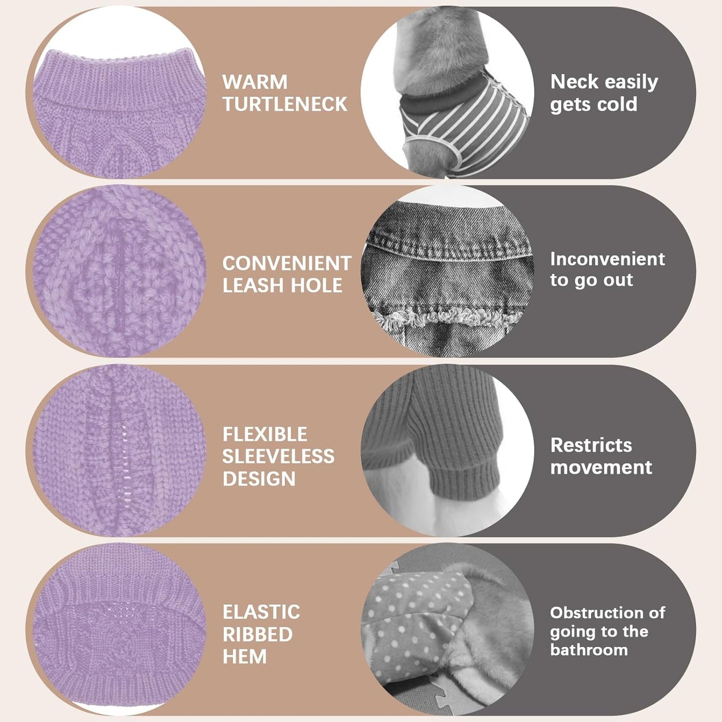 BINGPET Thermal Knitted Dog Sweater for Small Medium Large Dogs,Winter Dog Cat Coat Warm Sweartershirts Outfits,Classic Cable Knit Turtleneck Pullover Dog Jumper Coat Warm Sweartershirts