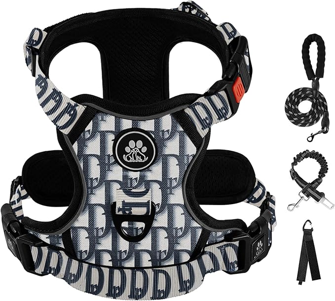 IVY&LANE No Pull Dog Harness with Leash Set, Reflective No Choke Pet Vest,Adjustable Oxford Dog Vest Harness with Easy Control Handle for Small Dogs (Vintage Blue,S)