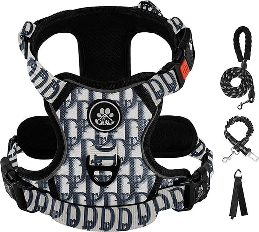 IVY&LANE No Pull Dog Harness with Leash Set, Reflective No Choke Pet Vest,Adjustable Oxford Dog Vest Harness with Easy Control Handle for Small Dogs (Vintage Blue,S)