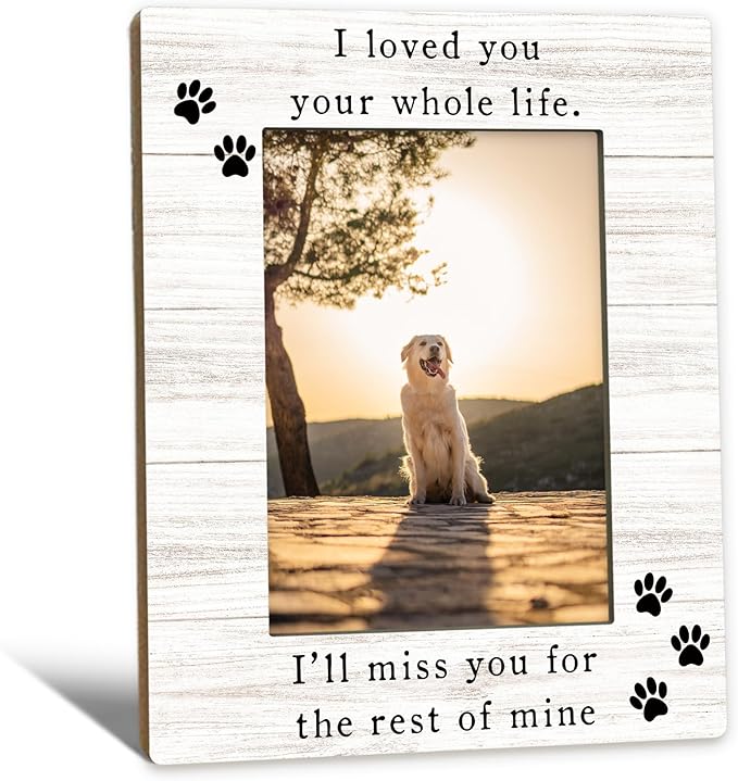 Dog Memorial Picture Frame 5x7, Memorial Pet Photo Frame, Pet Memorial Gifts for Dogs Cats, I'll Miss You Loss of Dog Sympathy Gift Wooden Picture Photo Frames for Desk Home Room Decor