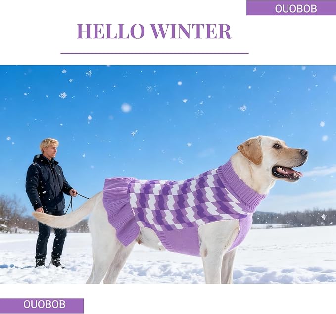 Girl Dog Sweater Dress for Small Medium Dogs,Dog Sweater Dress with Leash Hole, Thick Turtleneck Knitwear for Female Dogs, Cute Warm Fall Winter Pet Knitted Dress for Cold Weather, Christmas-M