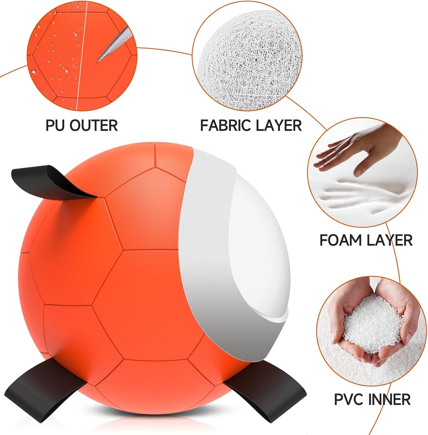 QDAN Herding Ball for Dogs, 25 inch Dog Balls with Straps, Giant Dog Toys Horse Toy, Dog Herding Ball for Australian Shepherd, Orange