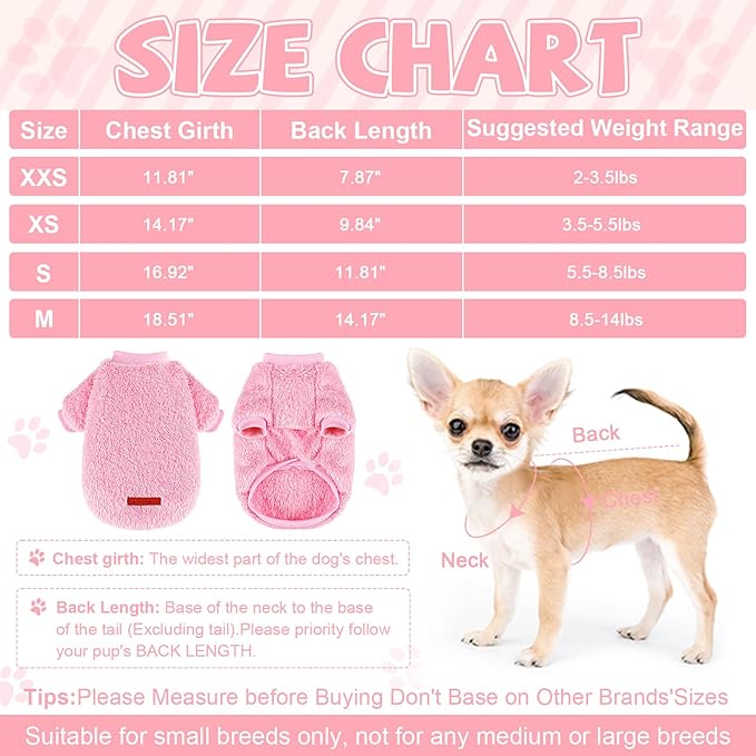 Dog Sweater Sweaters for Small Dogs Girl Purple Fleece Clothes Winter Soft Thickening Warm Puppy Boy Teacup Yorkie Chihuahua (S,Pink)