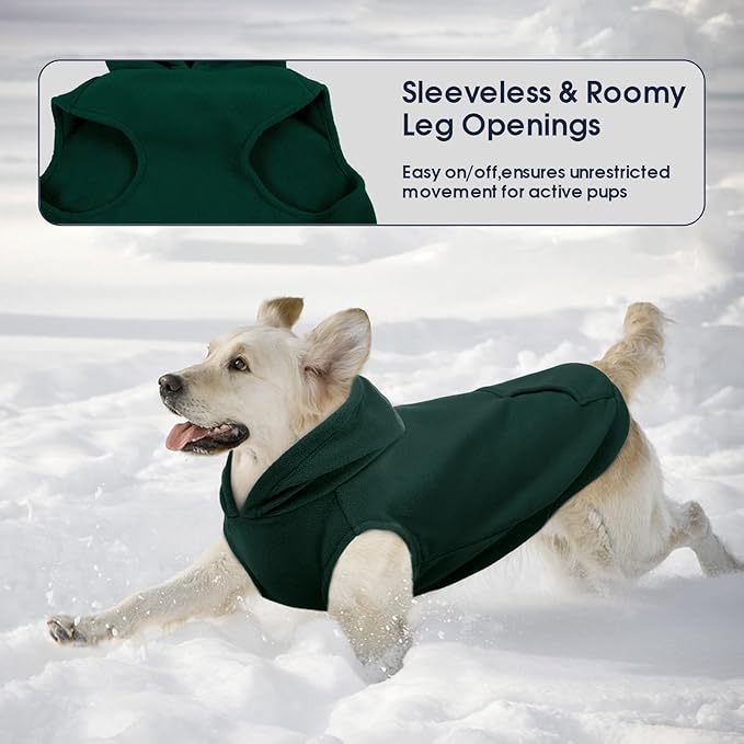 IECOii Dog Hoodie,Polar Fleece Dog Sweatshirt Fall Dogs Sweater with Hood,Warm Sweaters for Medium Dogs Boy Girl,Sleeveless Pet Hoodie Medium Size Winter Clothes for Pug,Jack Russell,Green,M