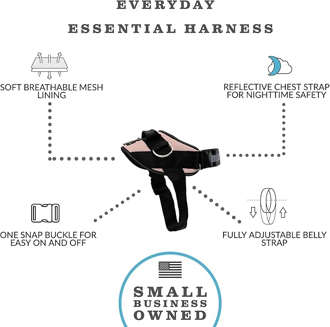 ShawnCo Essential Dog Harness, No-Pull Pet Vest with 3 Leash Clips, No Choke, Reflective, Adjustable and Padded, for Easy Walking and Training for Small, Medium and Large Dogs (Rose Gold, Medium)