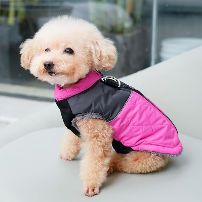 Warm Fleece Dog Coats for Small Dogs,D-Rings Waterproof Puppy Jacket for Cold Winter,Pink XS