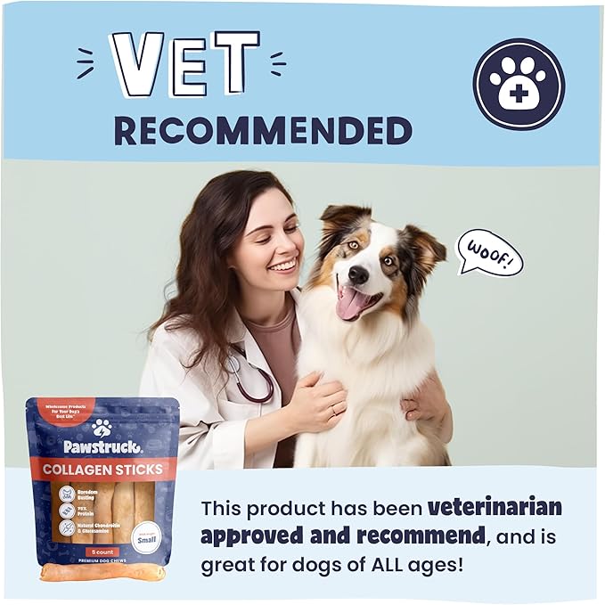 Pawstruck Natural 5-7" Beef Collagen Sticks for Dogs – Long-Lasting Rawhide Alternative, High Protein & Low Fat with Chondroitin & Glucosamine – 5 Pack
