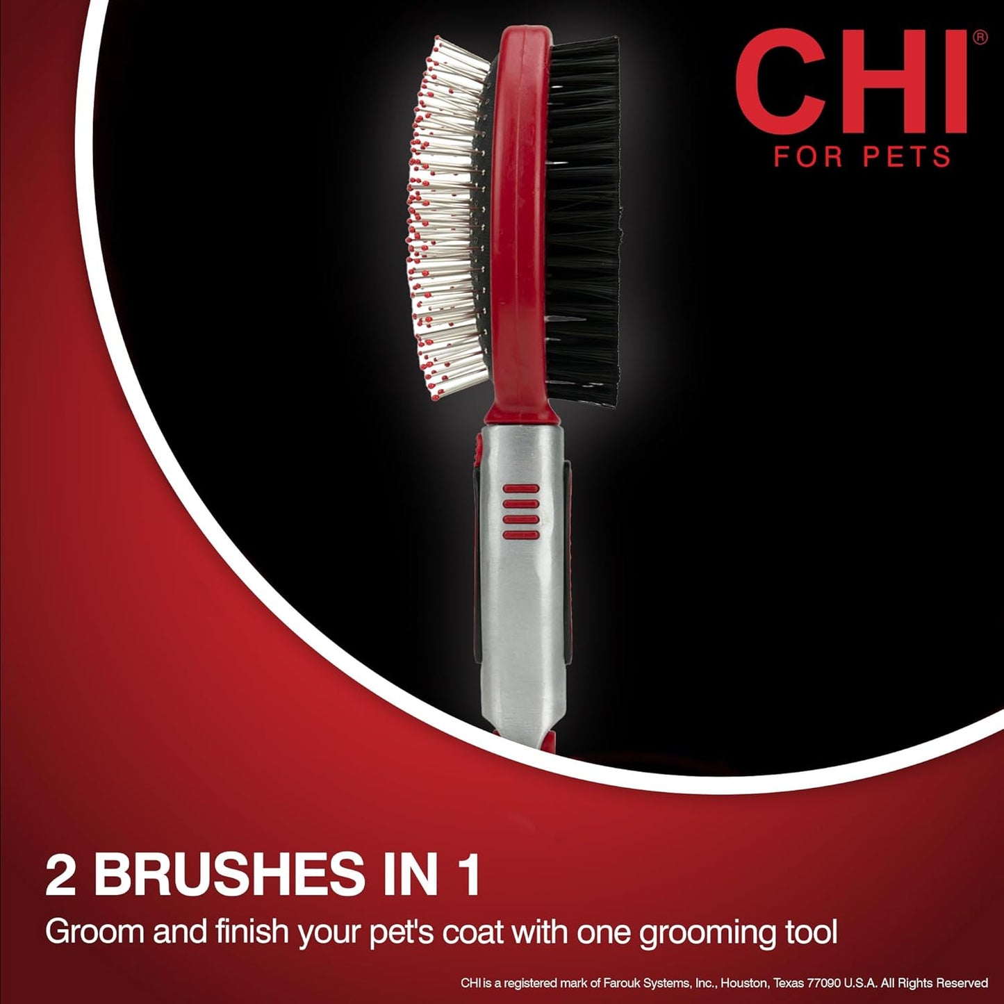 CHI Double Sided Grooming Brush for Dogs & Puppies | 2-in-1 Pin and Bristle Brush for All Coats