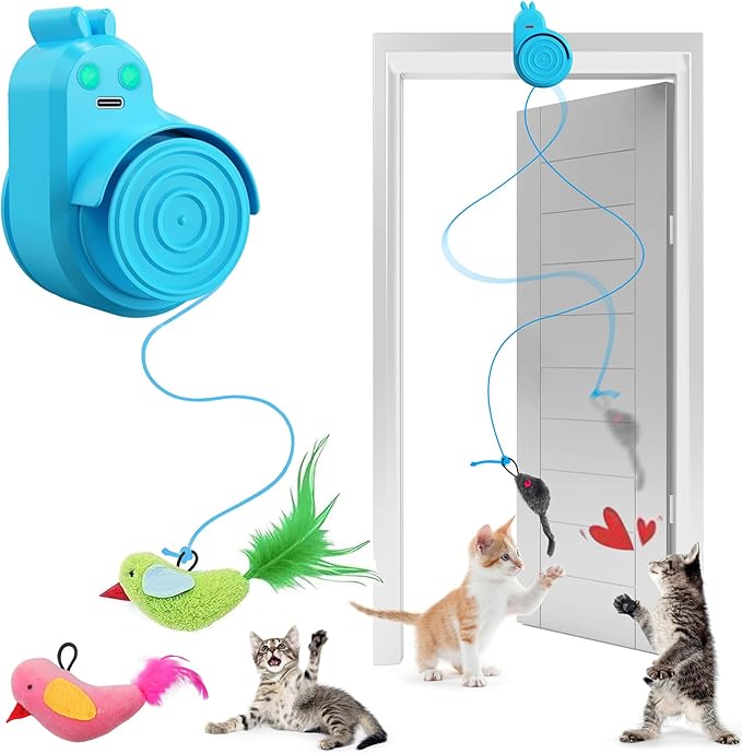 Interactive Cat Toys for Indoor Cats Automatic Electric Flying Bird Feather Cat Toy - Best Kitten & Adult Cat Enrichment Toy Stick-on Hanging Electric Kitty Toys for Bored Cats