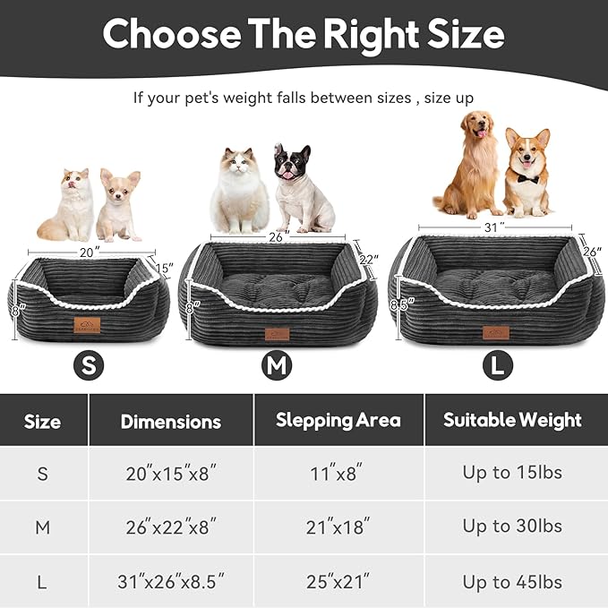 Cat Dog Bed for Pets, Rectangle Pet Bed Gift for Puppy and Kitten, Machine Washable Calming Fluffy Pet Couch Sofa for Indoor Outdoor, Portable Soft Cat Bed with Non-Slip Bottom (Small, Dark Grey)