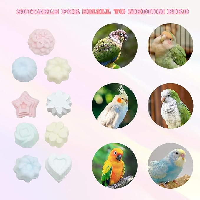 18 Pack Bird Beak Grinding Stone with Random Color and Shape, Bird Toys, Parrot Toys, Chew Toys for Budgies, Cockatiels, Lovebirds, Conures, Quakers, Parakeet, Caique, Small to Medium Bird