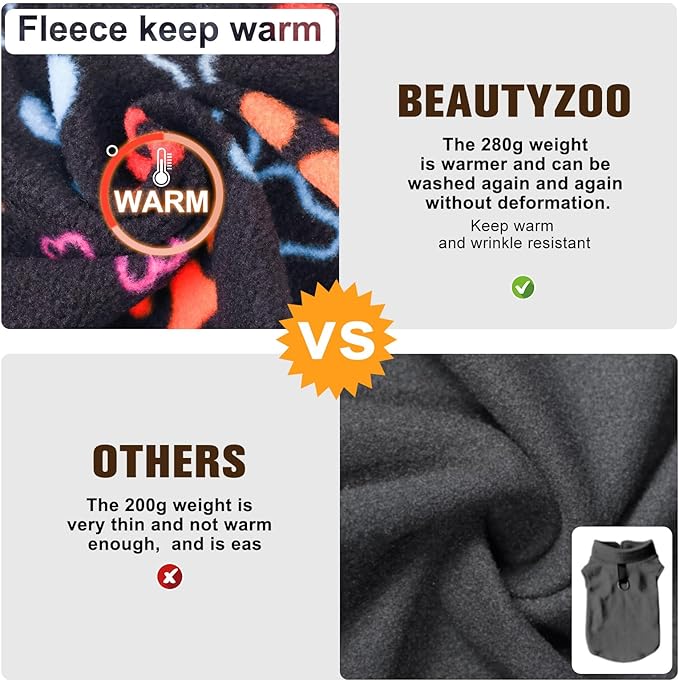 BEAUTYZOO Small Dog Sweater Fleece Vest Winter Jacket, D-Ring Leash Attachment for XS S Puppy Medium Sized Breeds Dogs, Cold Weather Dog Clothes Windproof Keep Warm, Black Bones Paw M