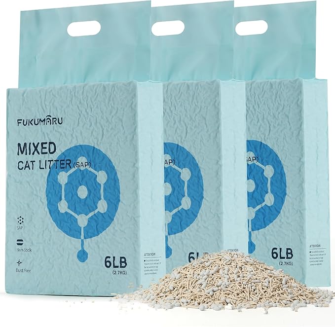 FUKUMARU Tofu Cat Litter, Super Ultra Absorbent, 18 LBS Clumping Cat Litter, Natural, Lightweight, Dust Free, Quick Clumping, Low Tracking, Odor Control (6lb x 3 Packs)