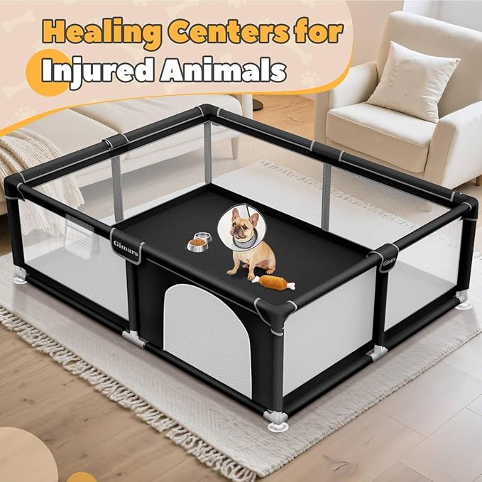 71x59x26 Inches Puppy Playpen with Gate, Dog Playpen for Puppies or Small Dogs, Sturdy Safety Dog Fence Pet Playpen with Thickened Fabric, High-Strength Nylon Wire Mesh for Indoor & Outdoor,Washable