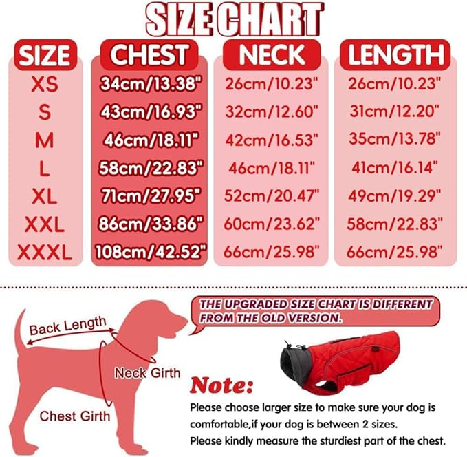 EMUST Winter Dog Coat for Medium Boys - Thick Clothes with Harness Hole for Cold Weather, Red, M